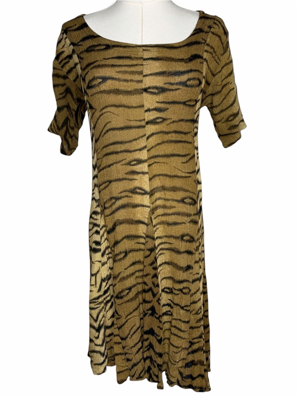 Vintage 90s Tiger Print Babydoll Dress Mini 100% Rayon size S Retro Whimsigoth